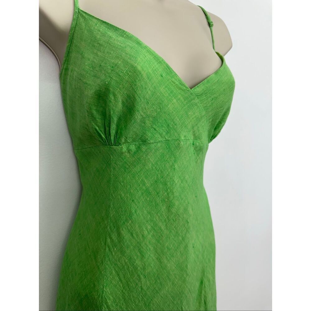 Banana Republic Women’s Y2K Spring Green Linen Spaghetti Strap Asymmetrical Hem - Picture 8 of 12